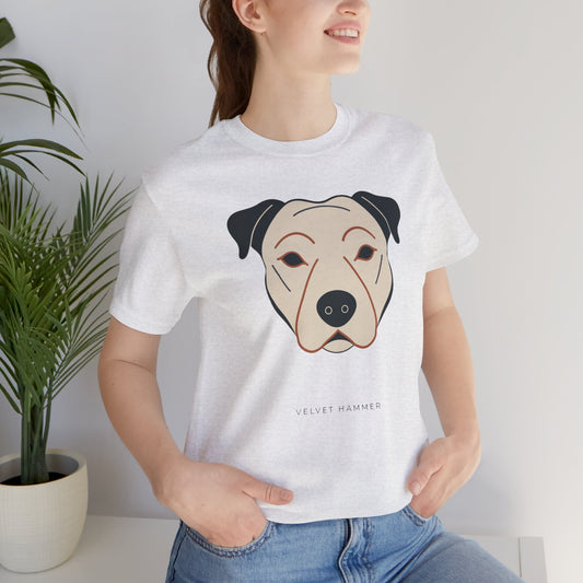 Velvet Hammer Staffordshire Bull Terrier t-shirt in ash, front view