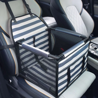 PupRide dog booster car seat showing soft padded cushion and internal clip
