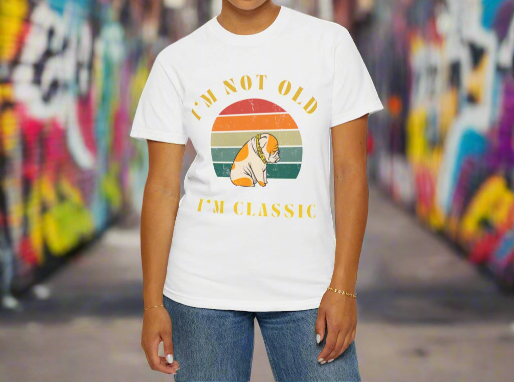 Vintage Dog Classic retro dog t-shirt in White, front mockup view