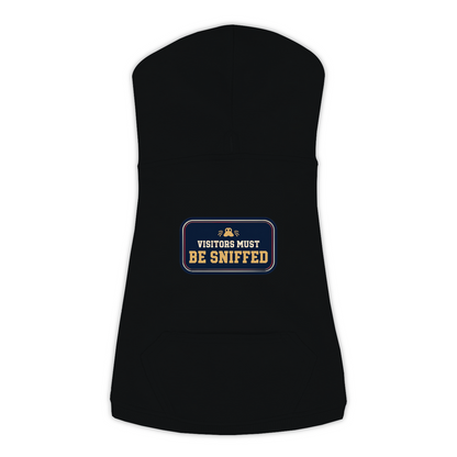 Visitors Must Be Sniffed funny dog hoodie in black, sizes L to 3XL