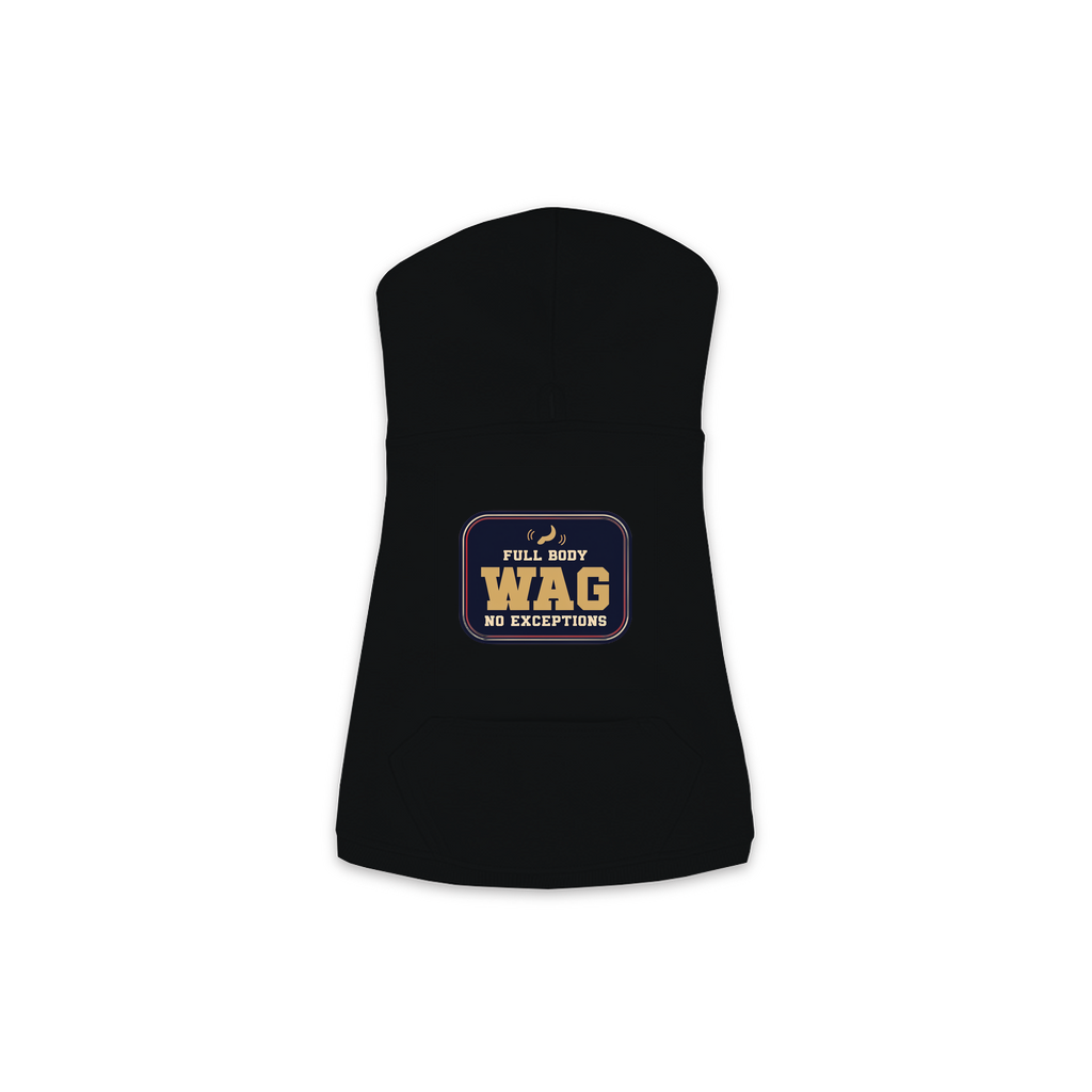 Full Body Wag dog hoodie in black, sizes XS to M