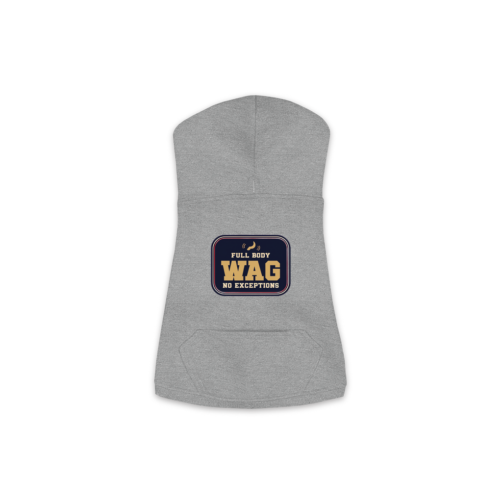 Full Body Wag dog hoodie in granite heather grey, sizes XS to M