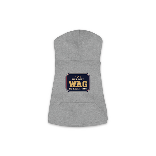 Full Body Wag dog hoodie in granite heather grey, sizes XS to M