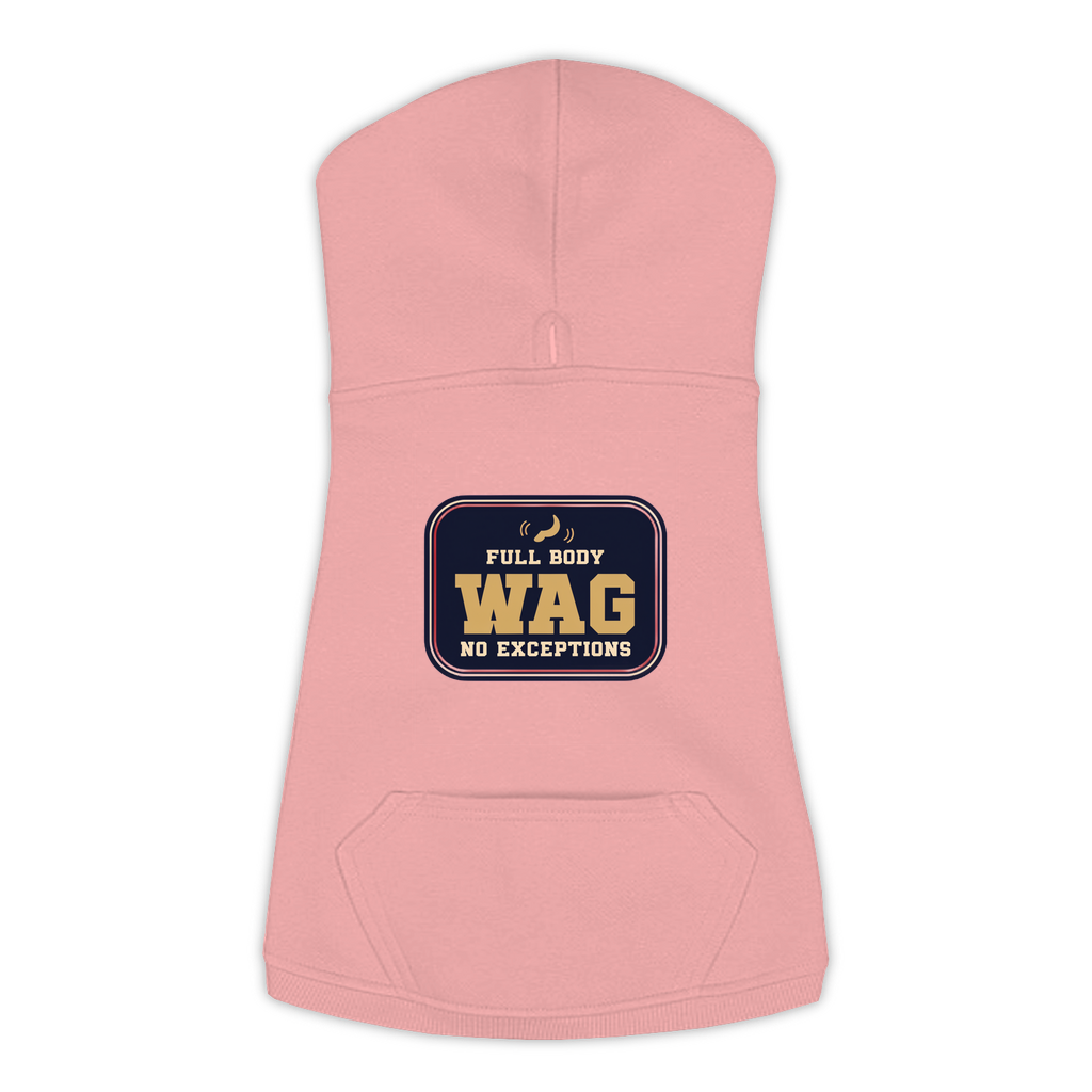 Full Body Wag funny dog hoodie in mauvelous pink, sizes L to 3XL