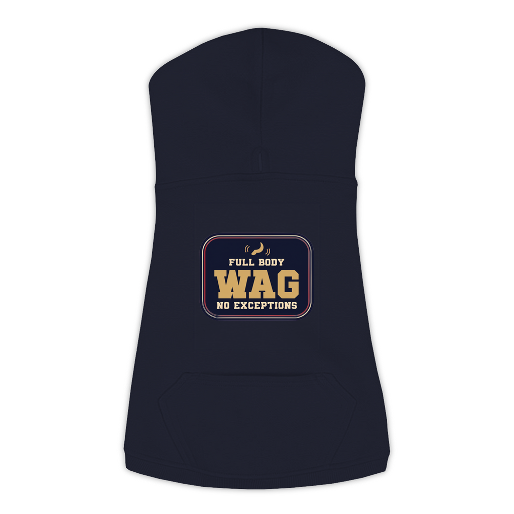 Full Body Wag funny dog hoodie in navy, sizes L to 3XL