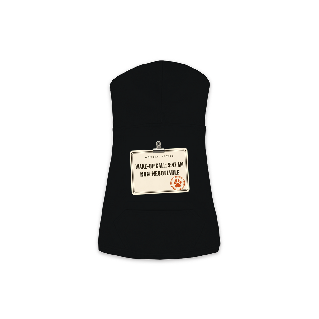 Wake-Up Call dog hoodie in Black, sizes XS to M