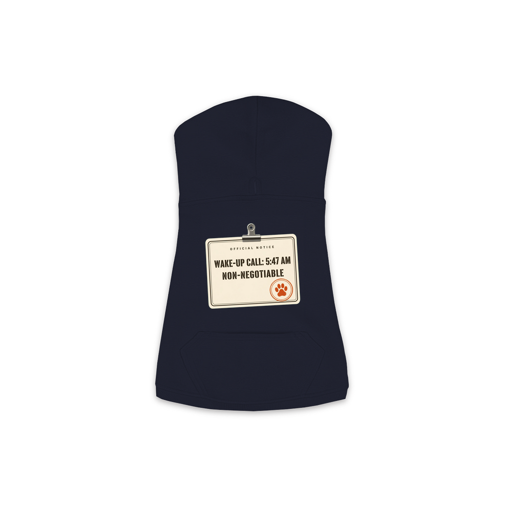 Wake-Up Call dog hoodie in Navy, sizes XS to M