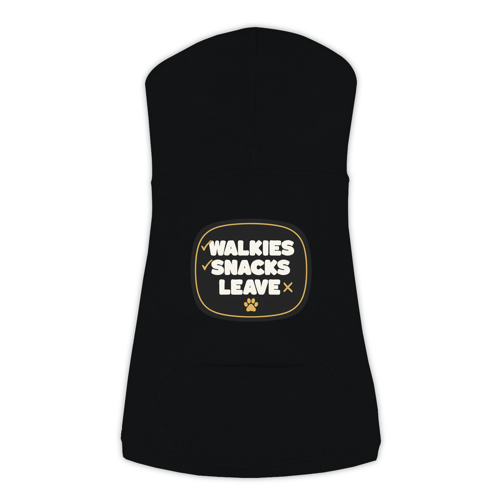 Walkies Snacks Leave Dog Hoodie in Black, sizes L to 3XL