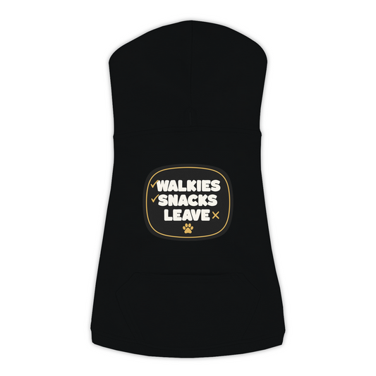 Walkies Snacks Leave Dog Hoodie in Black, sizes L to 3XL