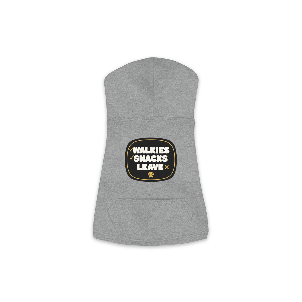 Walkies Snacks Leave Dog Hoodie in Granite Heather, sizes XS to M