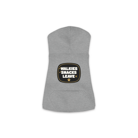 Walkies Snacks Leave Dog Hoodie in Granite Heather, sizes XS to M