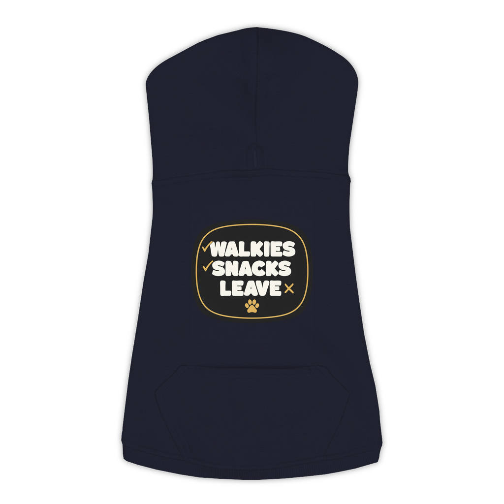 Walkies Snacks Leave Dog Hoodie in Navy, sizes L to 3XL
