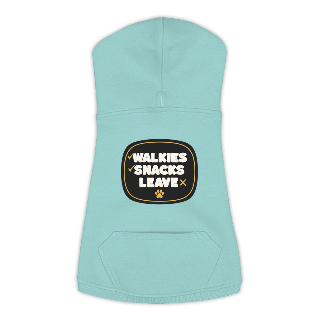 Walkies Snacks Leave Dog Hoodie in Saltwater, sizes L to 3XL