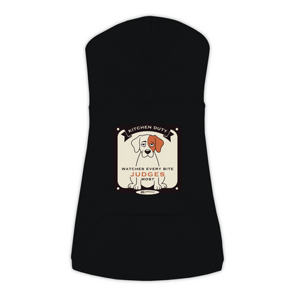 Watches Every Bite dog hoodie in black, sizes L to 3XL