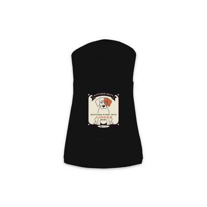Watches Every Bite dog hoodie in black, sizes XS to M