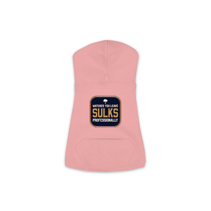 Watches You Leave dog hoodie in mauvelous pink, sizes XS to M