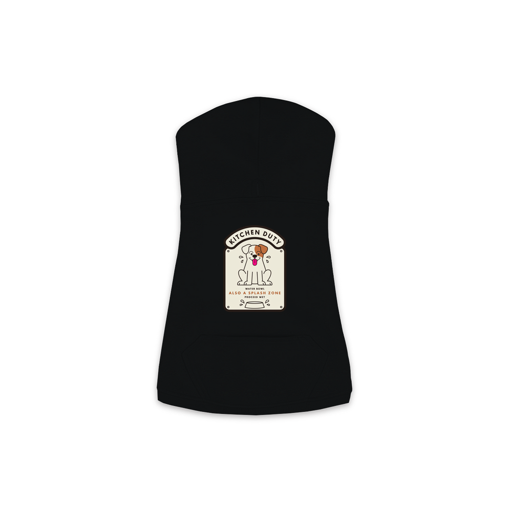 Water Bowl Dog Hoodie in Black, sizes XS-M