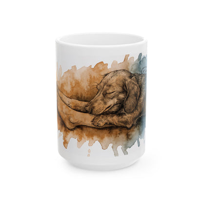 Dachshund ceramic coffee mug, 11oz and 15oz watercolour and ink style sausage dog gift - view 2