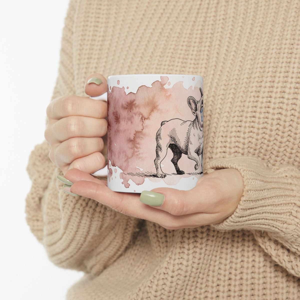 French Bulldog ceramic coffee mug, 11oz and 15oz watercolour and ink style frenchie gift - view 1