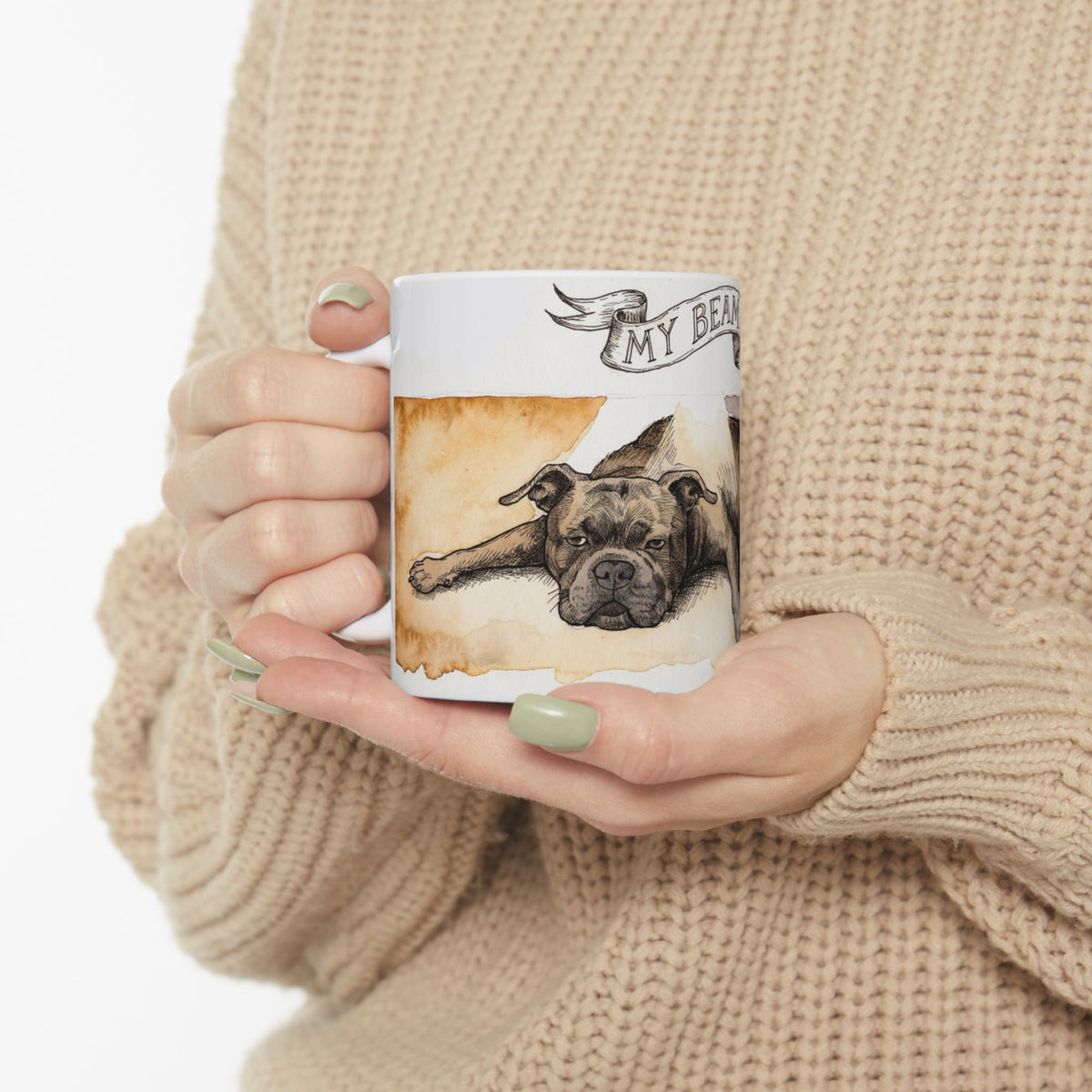 Staffie ceramic coffee mug, 11oz and 15oz watercolour and ink style Staffy gift - view 1