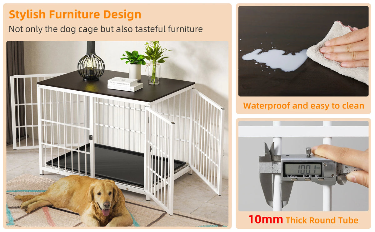 Stylish furniture design with a dog cage, waterproof feature, and thick round tube material.