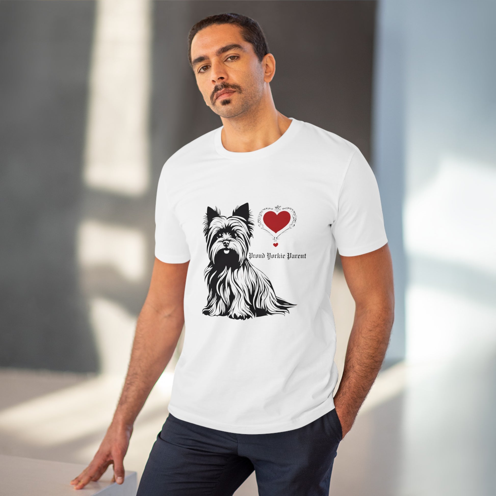 white model picture of yorkshire terrier design tshirt