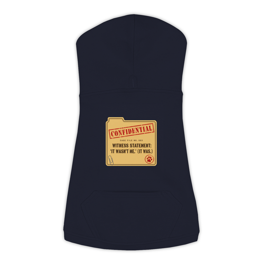 Witness Statement dog hoodie in navy, sizes L to 3XL