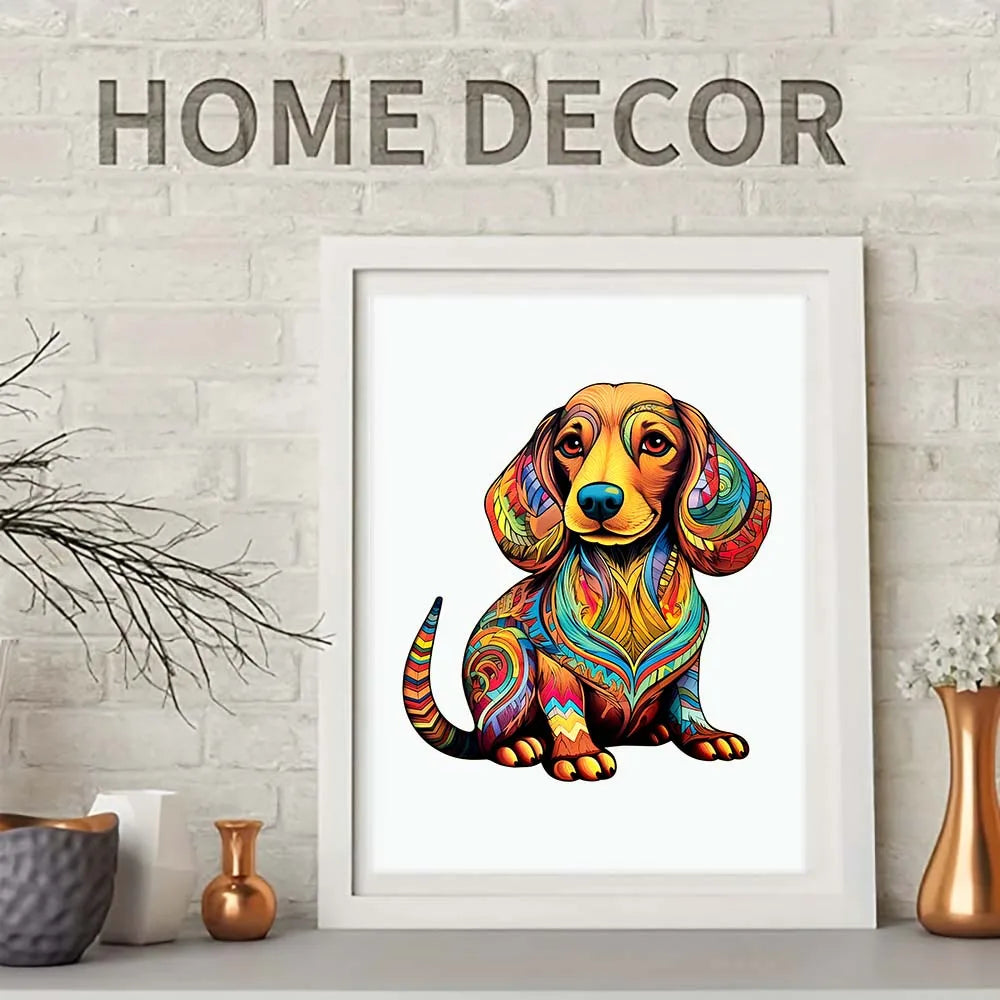 Wooden dog Christmas jigsaw puzzle, gift box packaging — SniffWaggleNWalk