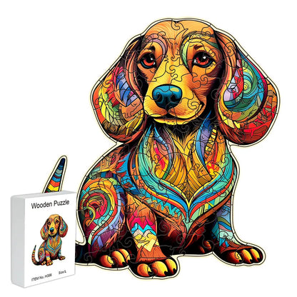 Wooden dog Christmas jigsaw puzzle, main product photo with gift box — SniffWaggleNWalk