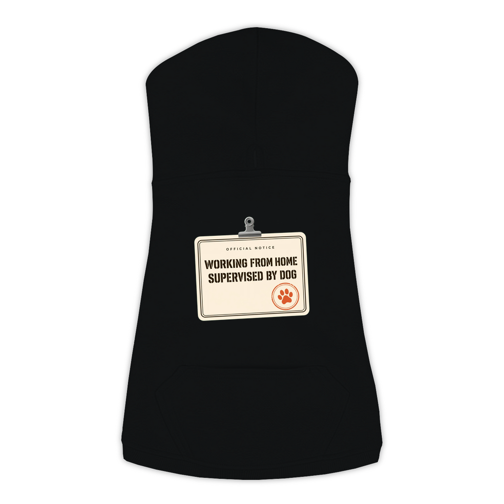 Working From Home Supervised By Dog funny dog hoodie in black, sizes L to 3XL