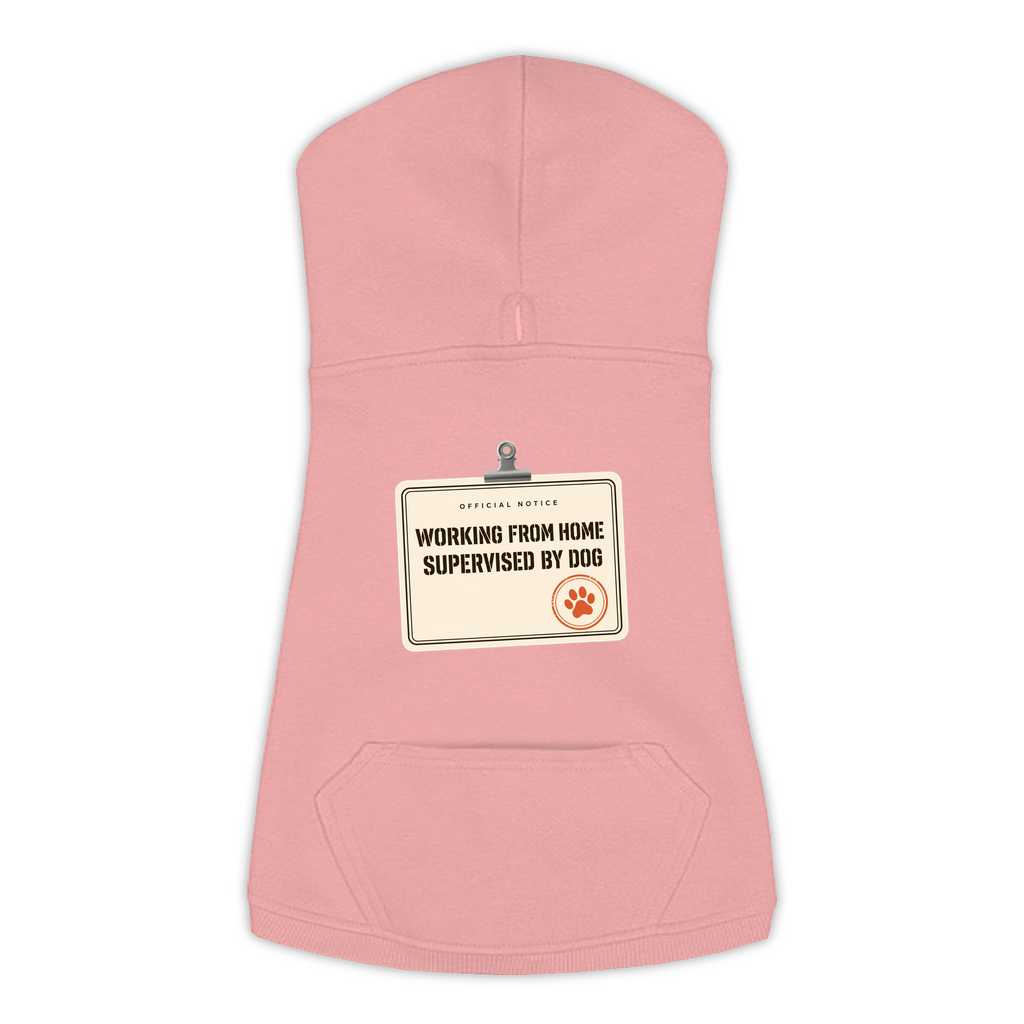 Working From Home Supervised By Dog funny dog hoodie in mauvelous pink, sizes L to 3XL