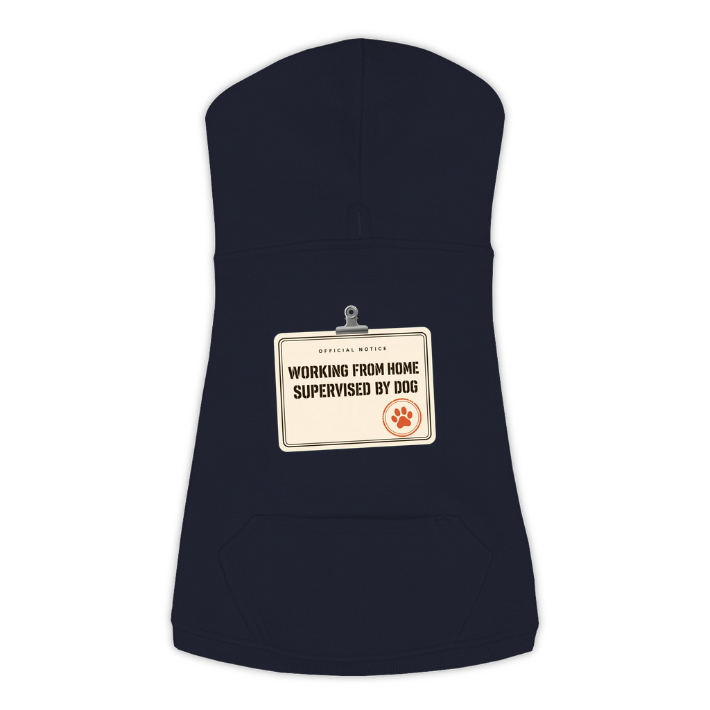 Working From Home Supervised By Dog funny dog hoodie in navy, sizes L to 3XL