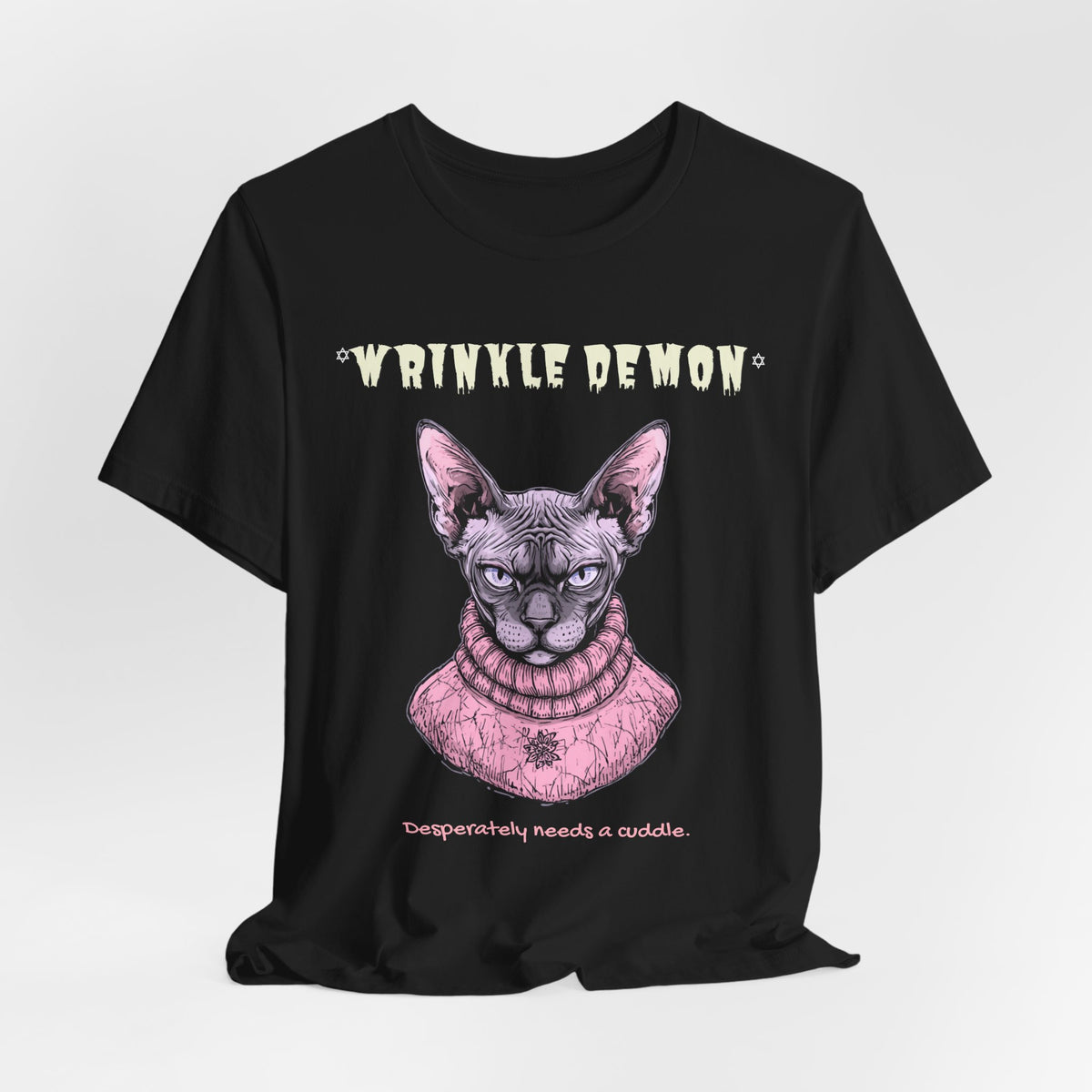 Wrinkle Demon Sphynx Cat T-Shirt fabric detail