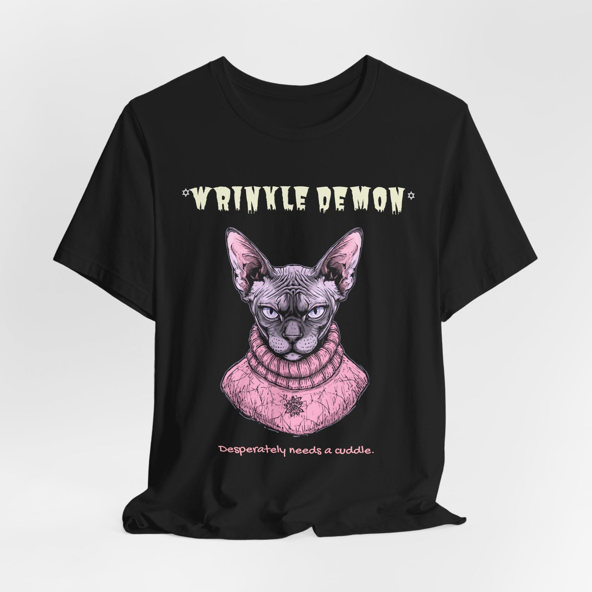 Wrinkle Demon Sphynx Cat T-Shirt fabric detail