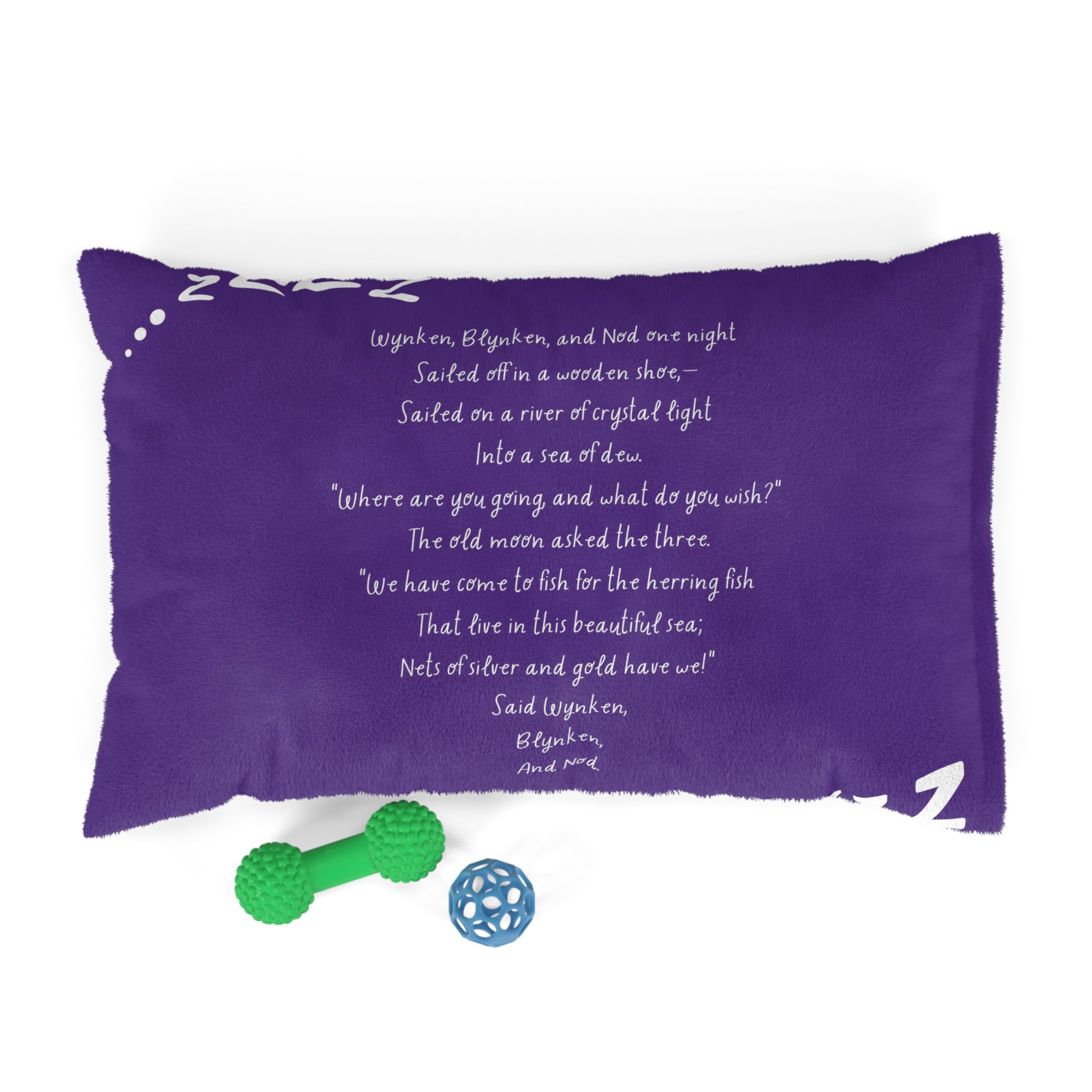 Wynken, Blynken & Nod Bedtime Poem Pet Bed — close-up of the printed poem