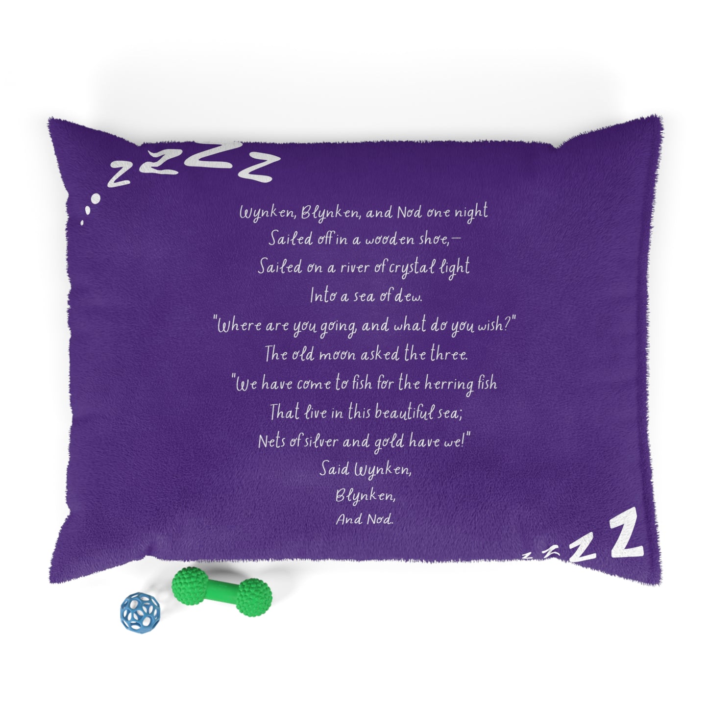 Wynken, Blynken & Nod Bedtime Poem Pet Bed for dogs and cats — front view with printed verse