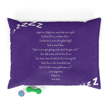 Wynken, Blynken & Nod Bedtime Poem Pet Bed for dogs and cats — front view with printed verse