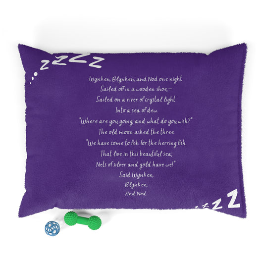 Wynken, Blynken & Nod Bedtime Poem Pet Bed for dogs and cats — front view with printed verse