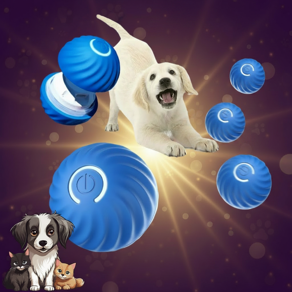 PoshPup ZoomPup smart motion ball blue dog playing on floor