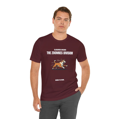Close-up view of Zoomies Division t-shirt