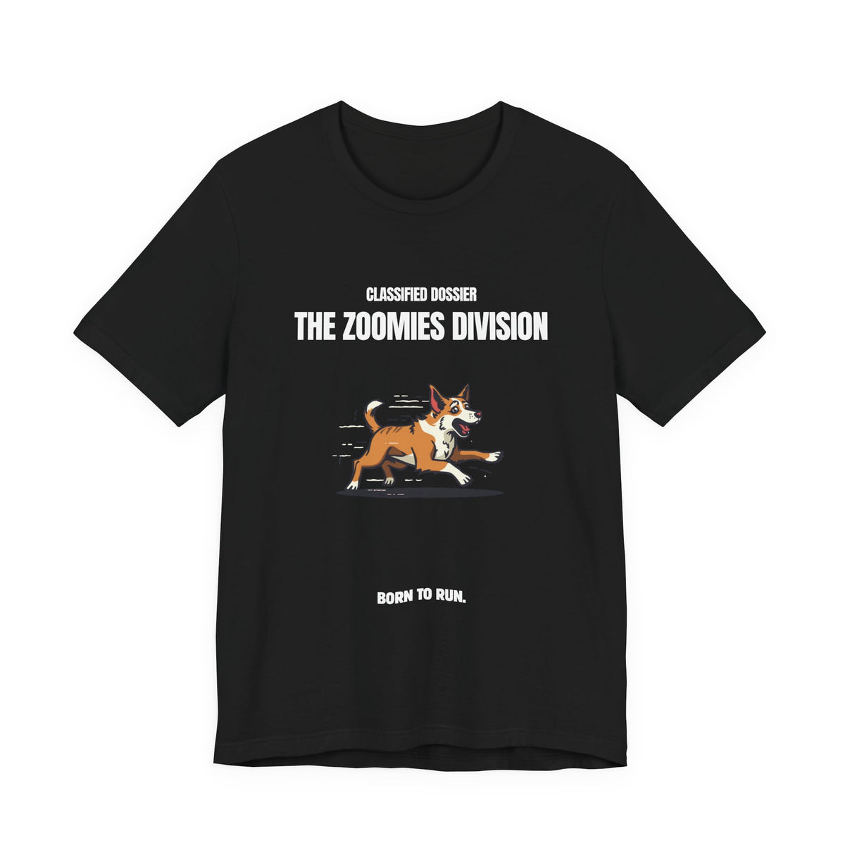 Man wearing Zoomies Division dog t-shirt