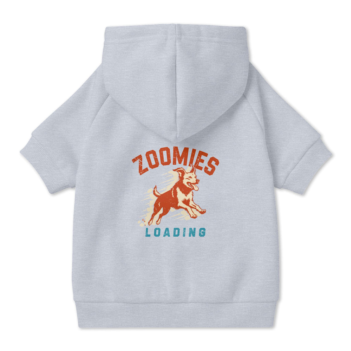 Zoomies Loading Dog Hoodie in Grey, back view — SniffWaggleNWalk™