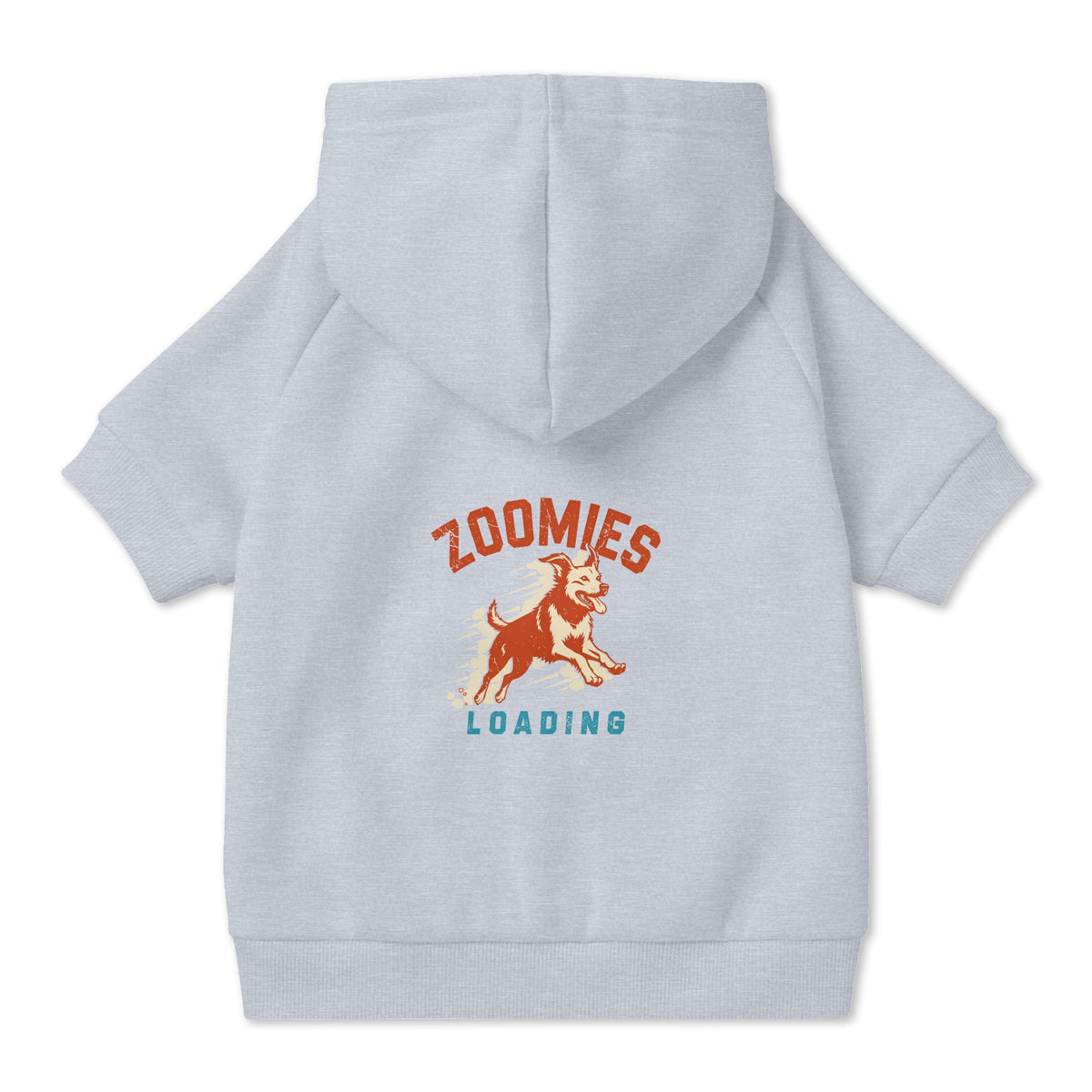 Zoomies Loading Dog Hoodie in Grey, back view — SniffWaggleNWalk™