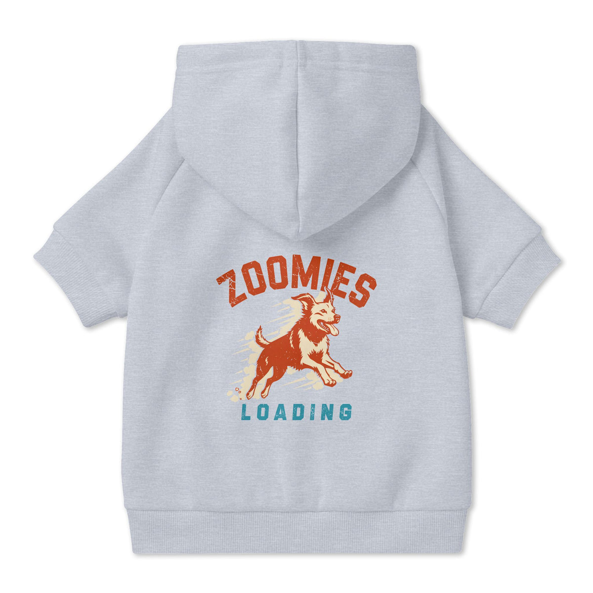Zoomies Loading Dog Hoodie in Grey, back view — SniffWaggleNWalk™