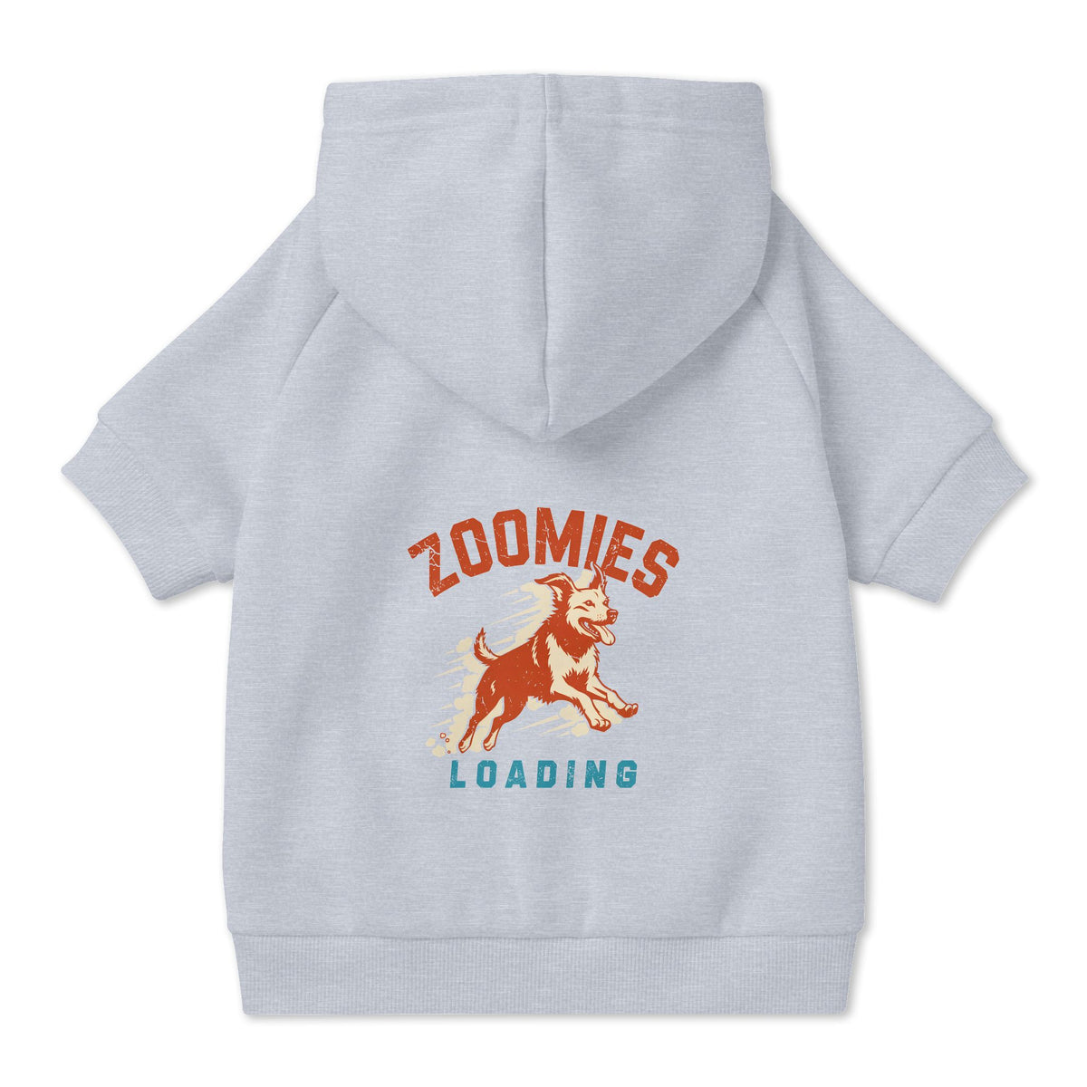 Zoomies Loading Dog Hoodie in Grey, back view — SniffWaggleNWalk™