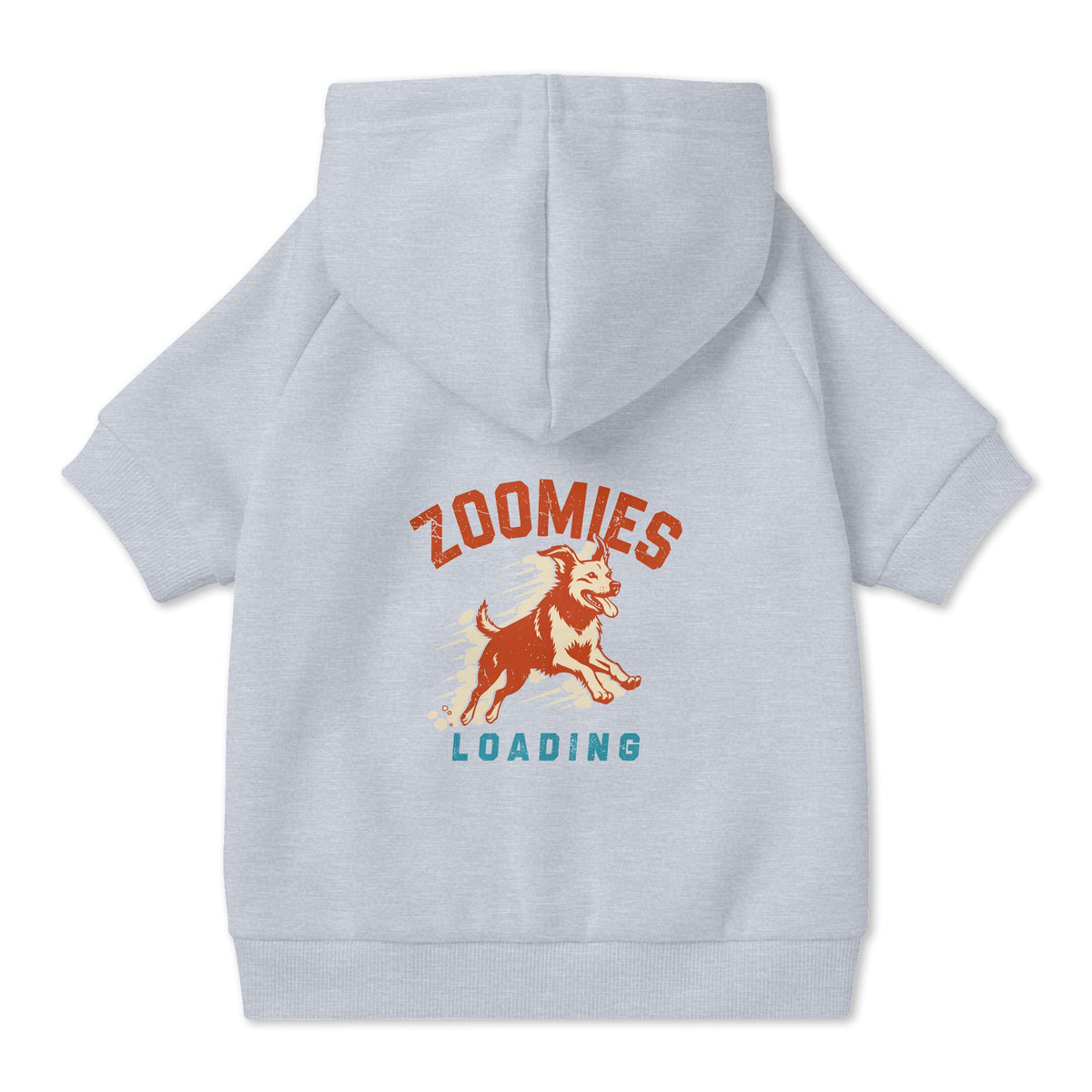 Zoomies Loading Dog Hoodie in Grey, back view — SniffWaggleNWalk™