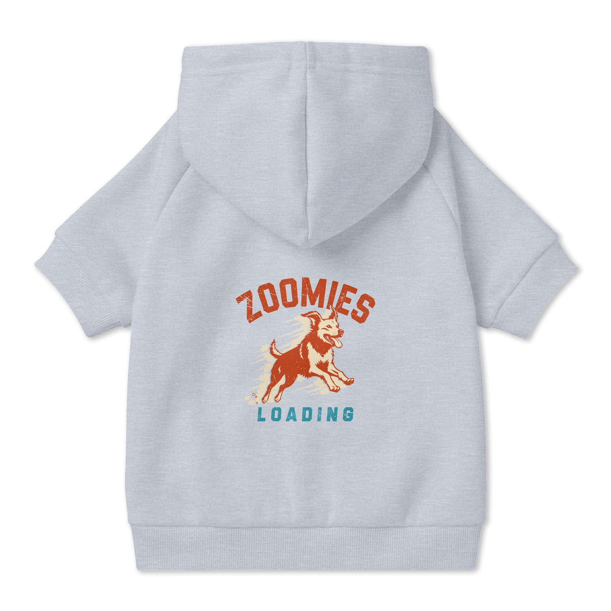 Zoomies Loading Dog Hoodie in Grey, back view — SniffWaggleNWalk™