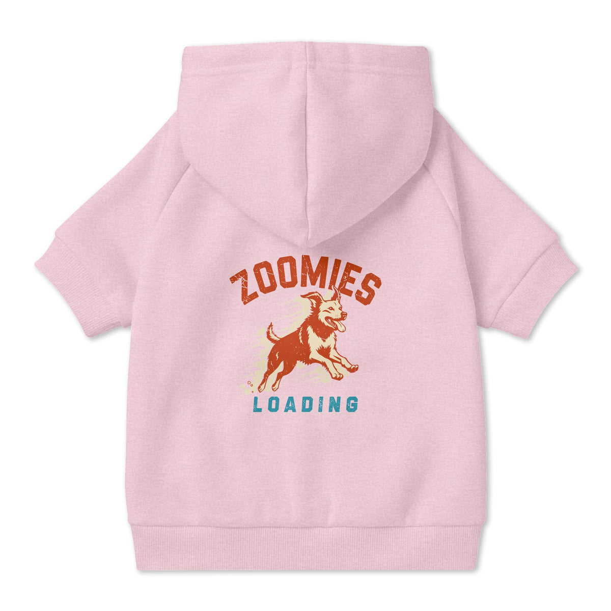 Zoomies Loading Dog Hoodie in Pink, back view — SniffWaggleNWalk™