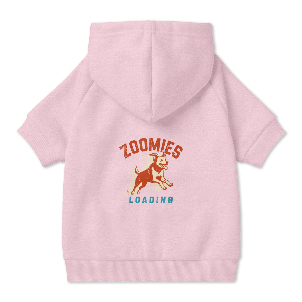 Zoomies Loading Dog Hoodie in Pink, back view — SniffWaggleNWalk™