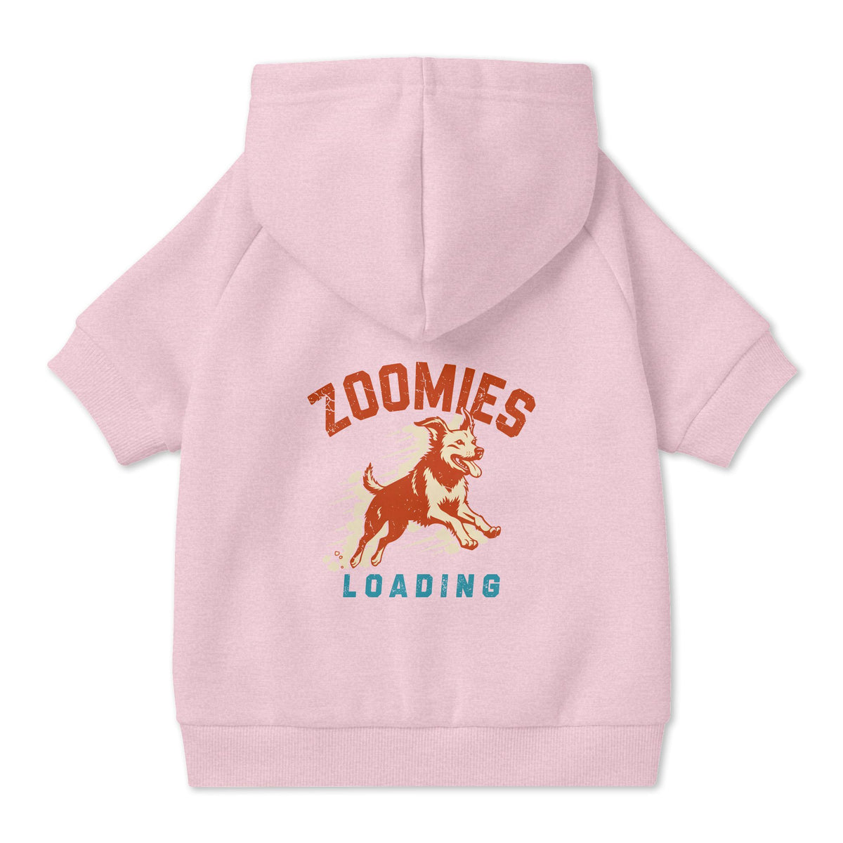 Zoomies Loading Dog Hoodie in Pink, back view — SniffWaggleNWalk™